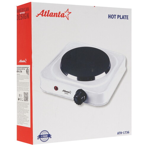 Купить Плита компактная электрическая Atlanta ATH-1736 белый  8158406. Характеристики, отзывы и цены в Донецке