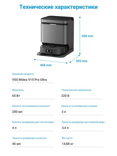 Купить Робот-пылесос Midea VCR V15 Pro Ultra черный  9267931. Характеристики, отзывы и цены в Донецке