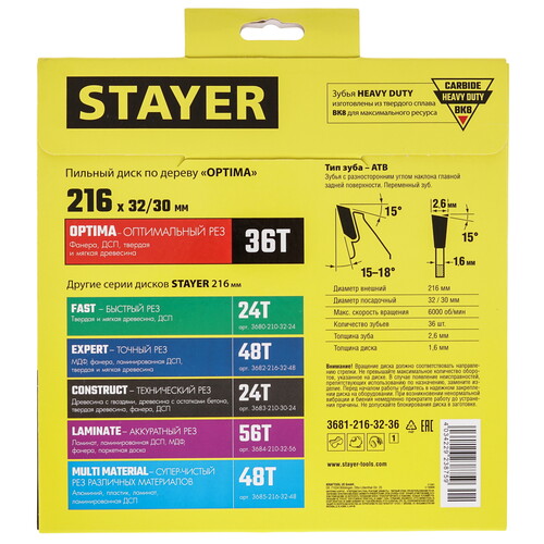 Купить Диск пильный STAYER 3681-216-32-36_z01  9123035. Характеристики, отзывы и цены в Донецке