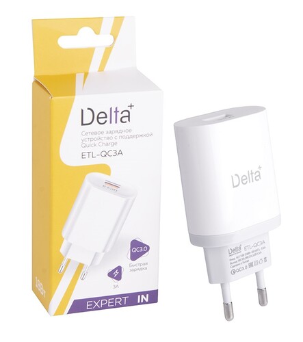 Купить Сетевое зарядное устройство Delta+ ETL-QC3A белый  5480073. Характеристики, отзывы и цены в Донецке