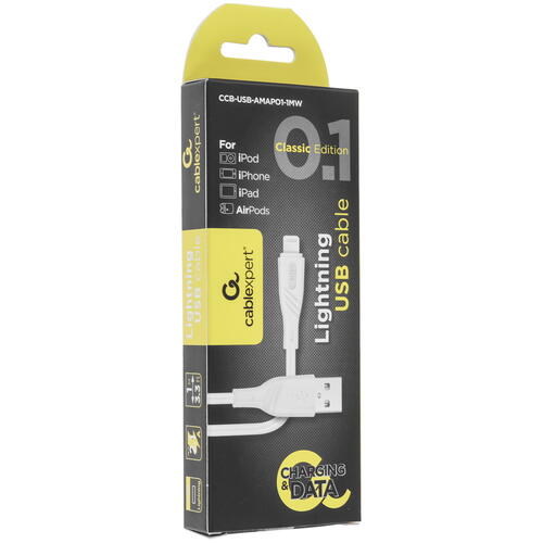 Купить Кабель круглый Cablexpert Lightning 8-pin - USB 2.0 Type-A белый 1 м  5452369. Характеристики, отзывы и цены в Донецке