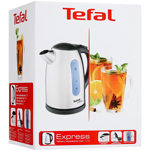 Купить Электрочайник Tefal Express KI170D30 серебристый  1242798. Характеристики, отзывы и цены в Донецке
