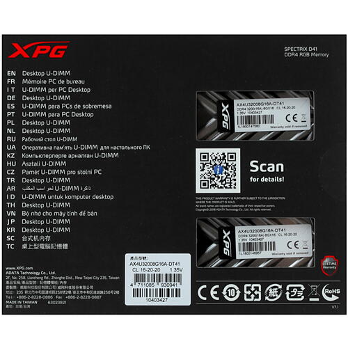Купить Оперативная память ADATA XPG SPECTRIX D41 RGB [AX4U32008G16A-DT41] 16 ГБ  4772517. Характеристики, отзывы и цены в Донецке