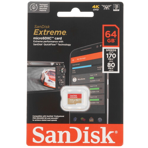 Купить Карта памяти SanDisk Extreme microSDXC 64 ГБ [SDSQXAH-064G-GN6MN]  5462481. Характеристики, отзывы и цены в Донецке