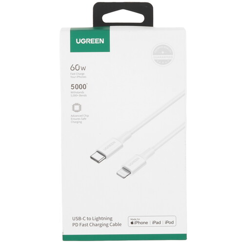 Купить Кабель круглый Ugreen Lightning 8-pin MFI - USB Type-C белый 0.5 м  9983432. Характеристики, отзывы и цены в Донецке