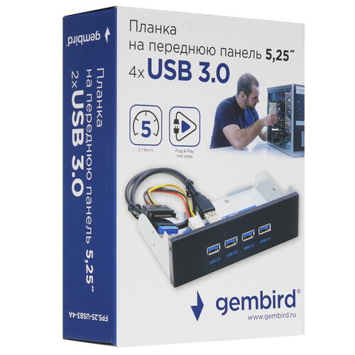 Купить Планка передней панели Gembird FP5.25-USB3-4A  5421038. Характеристики, отзывы и цены в Донецке