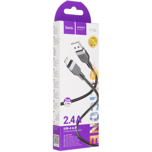 Купить Кабель круглый Hoco Lightning 8-pin - USB 2.0 Type-A черный 2 м  9238214. Характеристики, отзывы и цены в Донецке