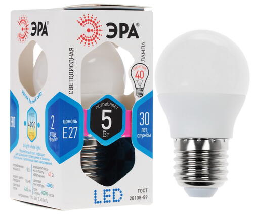 Купить Лампа светодиодная ЭРА LED smd P45-5w-840-E27  1089129. Характеристики, отзывы и цены в Донецке