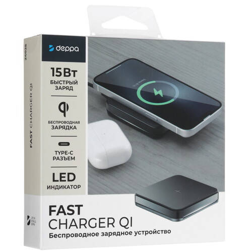 Купить Беспроводное зарядное устройство DEPPA Fast Charger Qi черный  5475913. Характеристики, отзывы и цены в Донецке