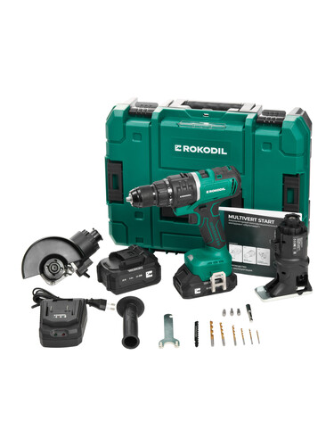 Купить Многофункциональный аккумуляторный бесщеточный инструмент Rokodil Multivert Start, 3в1: дрель-шуруповерт, УШМ, лобзик, 700 Вт, 20 В, 2 АКБ (2 Ач и 4 А  9242658. Характеристики, отзывы и цены в Донецке