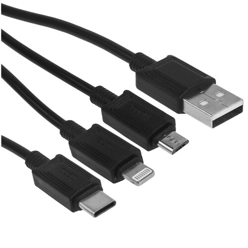 Купить Кабель круглый Hoco Lightning 8-pin, micro USB, USB Type-C - USB 2.0 Type-A черный 1 м  9244449. Характеристики, отзывы и цены в Донецке