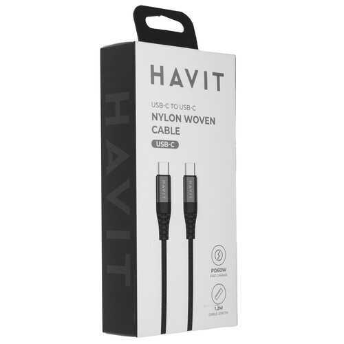 Купить Кабель круглый HAVIT USB Type-C - USB Type-C черный 1.2 м  9228912. Характеристики, отзывы и цены в Донецке