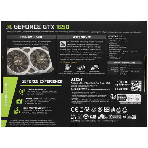 Купить Видеокарта MSI GeForce GTX 1650 D6 VENTUS XS OCV3 [GeForce GTX 1650 D6 VENTUS XS OCV3]  5428793. Характеристики, отзывы и цены в Донецке