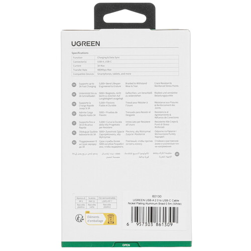 Купить Кабель круглый Ugreen USB Type-C - USB 2.0 Type-A белый 0.5 м  5478786. Характеристики, отзывы и цены в Донецке