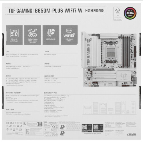 Купить Материнская плата ASUS TUF GAMING B850M-PLUS WIFI7 W  5637227. Характеристики, отзывы и цены в Донецке