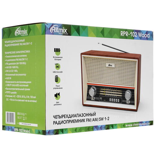 Купить Радиоприемник Ritmix RPR-102 коричневый  4900705. Характеристики, отзывы и цены в Донецке