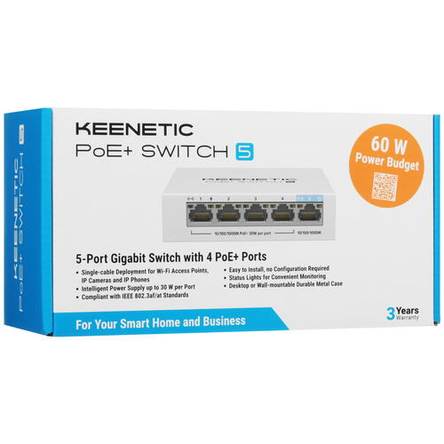 Купить Коммутатор Keenetic PoE+ Switch 5 KN-4610  5446584. Характеристики, отзывы и цены в Донецке