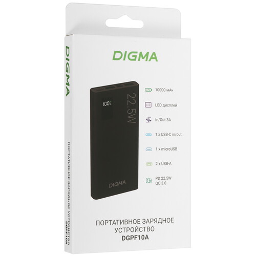 Купить Портативный аккумулятор Digma DGPF10A черный  5479321. Характеристики, отзывы и цены в Донецке