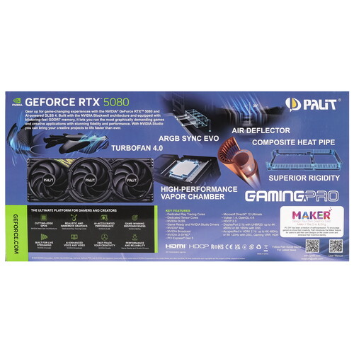 Купить Видеокарта Palit GeForce RTX 5080 GamingPro OC  5613307. Характеристики, отзывы и цены в Донецке