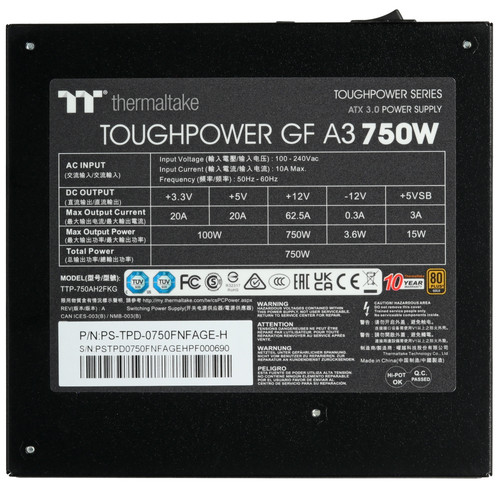 Купить Блок питания Thermaltake TOUGHPOWER GF A3 Gold 750W - TT Premium Edition [PS-TPD-0750FNFAGE-H] черный  5638546. Характеристики, отзывы и цены в Донецке