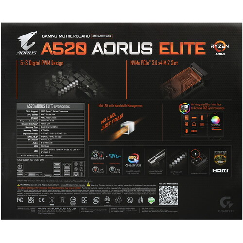Купить Материнская плата GIGABYTE A520 AORUS ELITE  5622560. Характеристики, отзывы и цены в Донецке