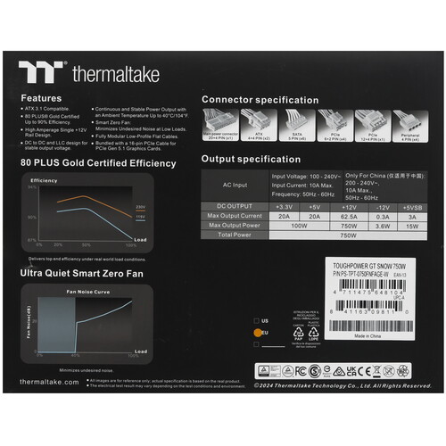 Купить Блок питания Thermaltake Toughpower GT 750W Snow  5489393. Характеристики, отзывы и цены в Донецке