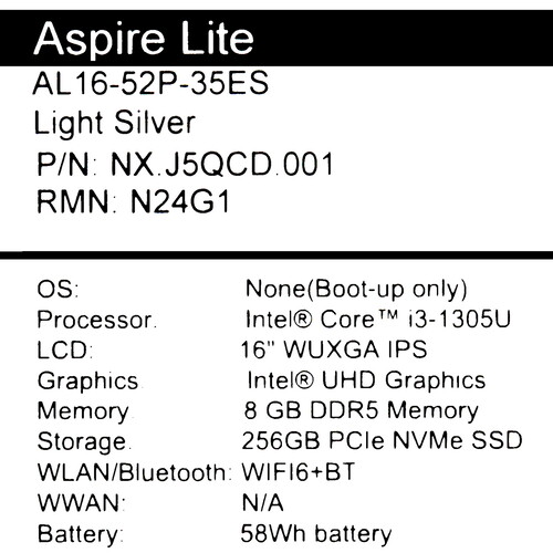 Купить 16" Ноутбук Acer Aspire Lite 16 (AL16-52P-35ES) серебристый  5612083. Характеристики, отзывы и цены в Донецке