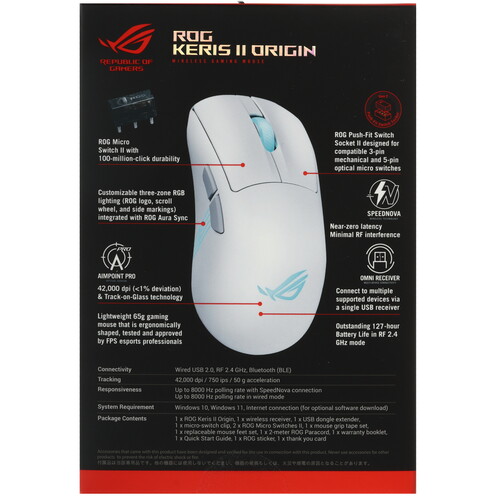 Купить Мышь беспроводная/проводная ASUS ROG Keris II Origin  9309116. Характеристики, отзывы и цены в Донецке