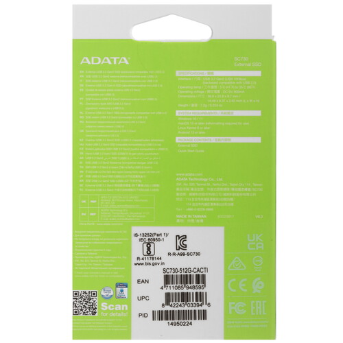 Купить 512 ГБ Внешний SSD ADATA SC730  5631667. Характеристики, отзывы и цены в Донецке