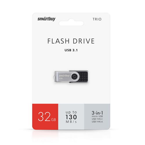 Купить Память OTG USB Flash 32 ГБ Smartbuy TRIO  1209602. Характеристики, отзывы и цены в Донецке