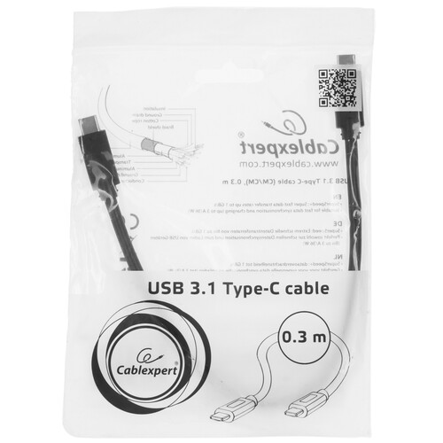 Купить Кабель круглый Cablexpert USB Type-C - USB Type-C черный 0.3 м  5452420. Характеристики, отзывы и цены в Донецке