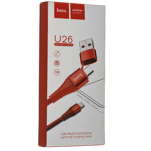 Купить Кабель круглый Hoco Lightning 8-pin - USB 2.0 Type-A, USB Type-C красный 1 м  9238200. Характеристики, отзывы и цены в Донецке
