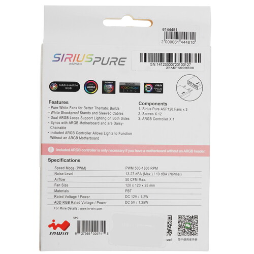 Купить Комплект вентиляторов InWin Sirius Pure ASP120  5615550. Характеристики, отзывы и цены в Донецке