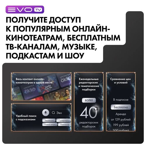 Купить 43" (109 см) Телевизор EVO TV 43 QLED серый  5607225. Характеристики, отзывы и цены в Донецке