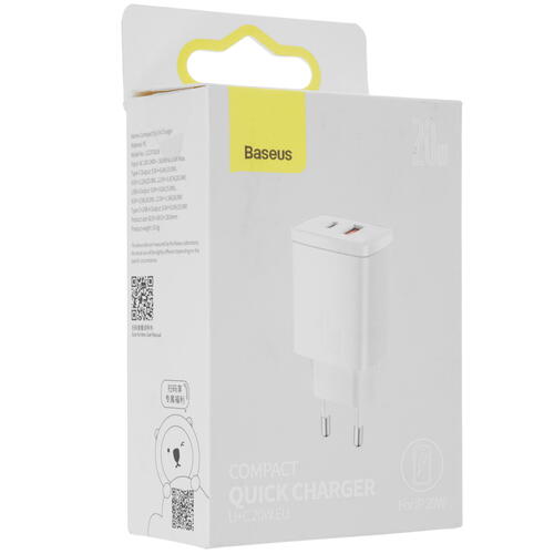 Купить Сетевое зарядное устройство Baseus Compact U+C белый  5072994. Характеристики, отзывы и цены в Донецке