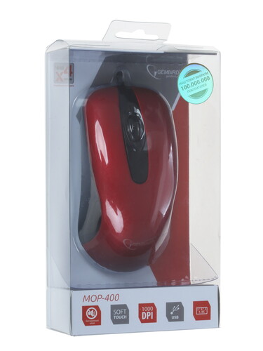 Купить Мышь проводная Gembird MOP-400-R Silent  красный  1229900. Характеристики, отзывы и цены в Донецке