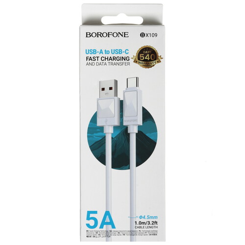 Купить Кабель круглый Borofone USB Type-C - USB 2.0 Type-A белый 1 м  9237992. Характеристики, отзывы и цены в Донецке