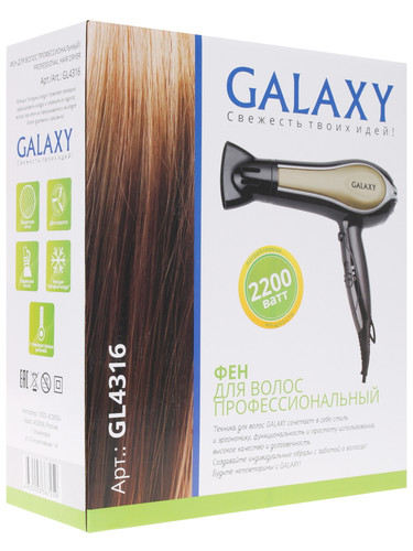 Купить Фен Galaxy GL4316 черный/золотистый  1069666. Характеристики, отзывы и цены в Донецке