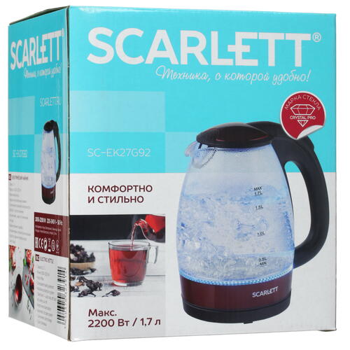 Купить Электрочайник Scarlett SC-EK27G92 красный  4834446. Характеристики, отзывы и цены в Донецке