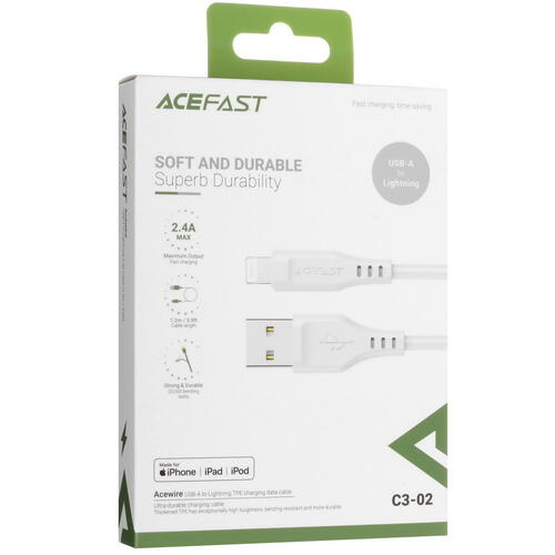 Купить Кабель круглый ACEFAST Lightning 8-pin MFI - USB 2.0 Type-A белый 1.2 м  5415405. Характеристики, отзывы и цены в Донецке