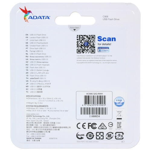 Купить Память USB Flash 32 ГБ ADATA C906 [AC906-32G-RWH]  1613194. Характеристики, отзывы и цены в Донецке