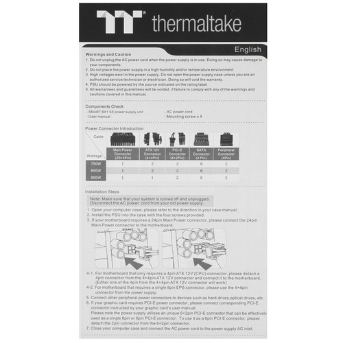 Купить Блок питания Thermaltake Smart BX1 SE 550W [PS-SPD-0550NNSABE-2] черный  5636477. Характеристики, отзывы и цены в Донецке