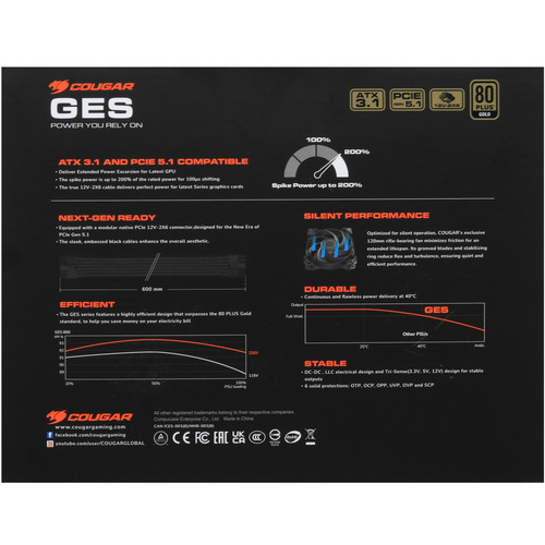 Купить Блок питания Cougar GES 750 [31GK075.6433P] черный  5454632. Характеристики, отзывы и цены в Донецке