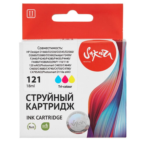 Купить Картридж Sakura CC643HE (№121 Tri-colour) многоцветный  9159184. Характеристики, отзывы и цены в Донецке