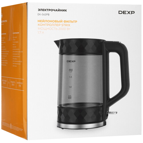 Купить Электрочайник DEXP EK-04GPB черный  9055249. Характеристики, отзывы и цены в Донецке