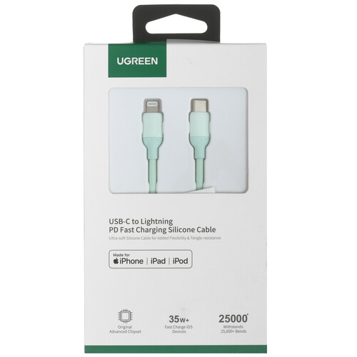 Купить Кабель круглый Ugreen Lightning 8-pin MFI - USB Type-C зеленый 1 м  9983419. Характеристики, отзывы и цены в Донецке