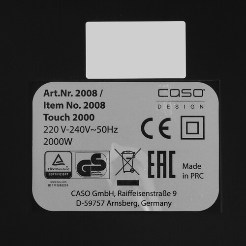 Купить Плита компактная электрическая CASO Touch 2000 черный  9912261. Характеристики, отзывы и цены в Донецке