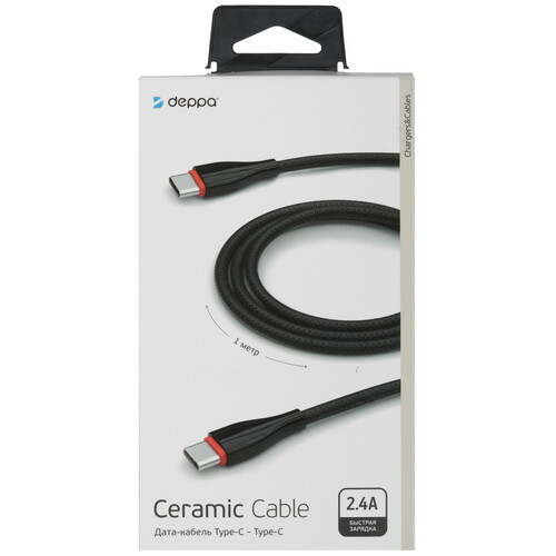 Купить Кабель круглый DEPPA USB Type-C - USB Type-C черный 1 м  9113478. Характеристики, отзывы и цены в Донецке
