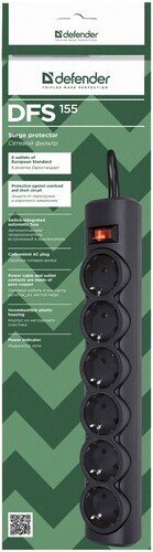Купить Сетевой фильтр Defender DFS 155 черный  1015909. Характеристики, отзывы и цены в Донецке