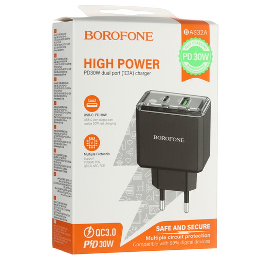 Купить Сетевое зарядное устройство Borofone BAS32A черный  5474741. Характеристики, отзывы и цены в Донецке